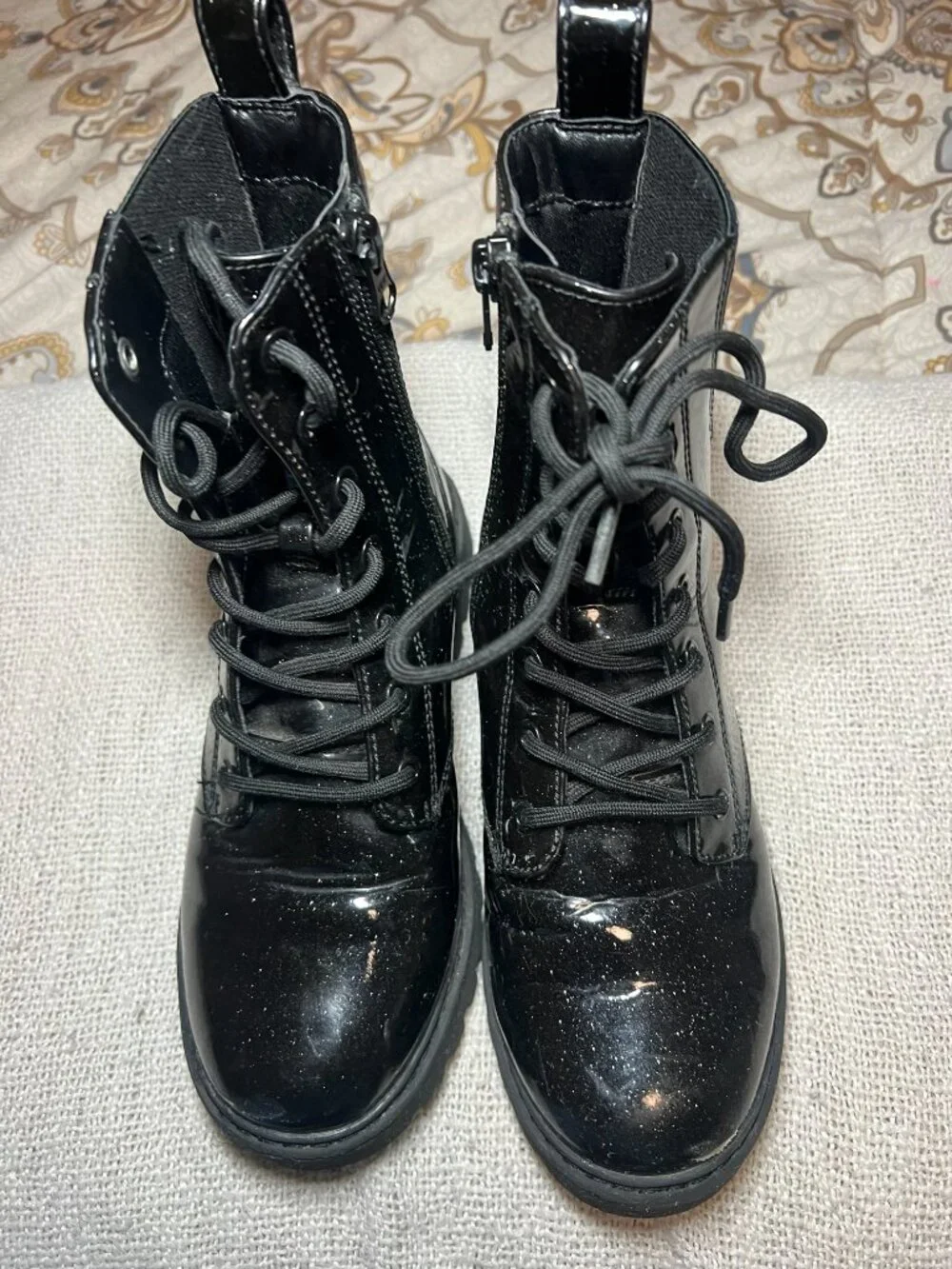 Art Class Girls Black Patent Combat Boots Size 3Y